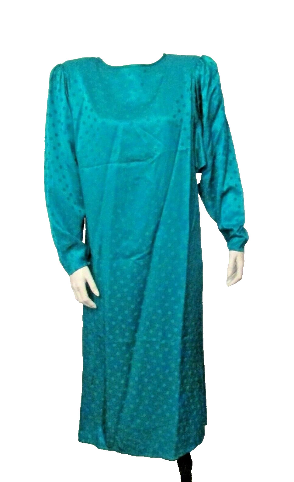 80&rsquo;s John Weitz 100% Silk Polka Dot Emerald Green Dolman Sleeve Shift Dress 8