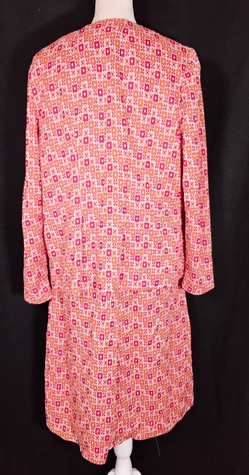 Vintage 70s Unbranded Orange Shift Midi V Neck Dress And Jacket Sz M/L USA
