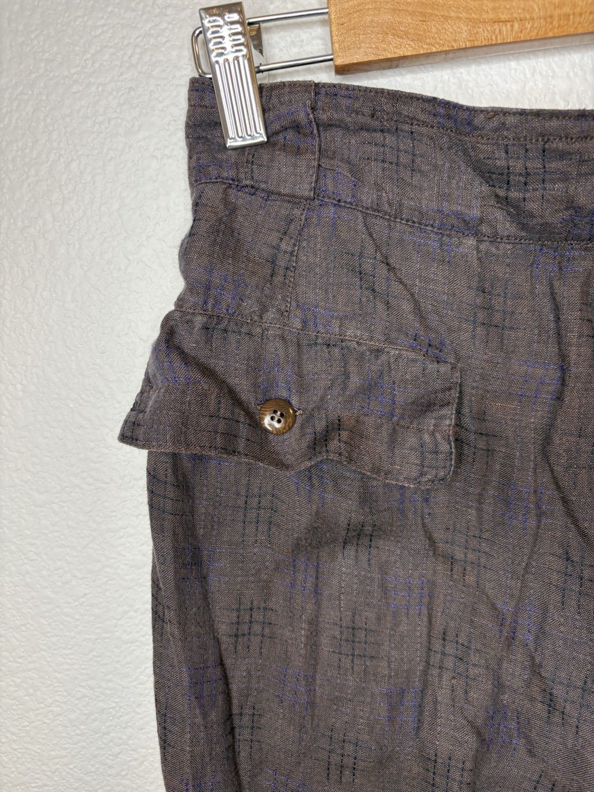 Vintage Gianni Versace Brown Blue Windowpane Pants Italy 25 High Rise Pleated