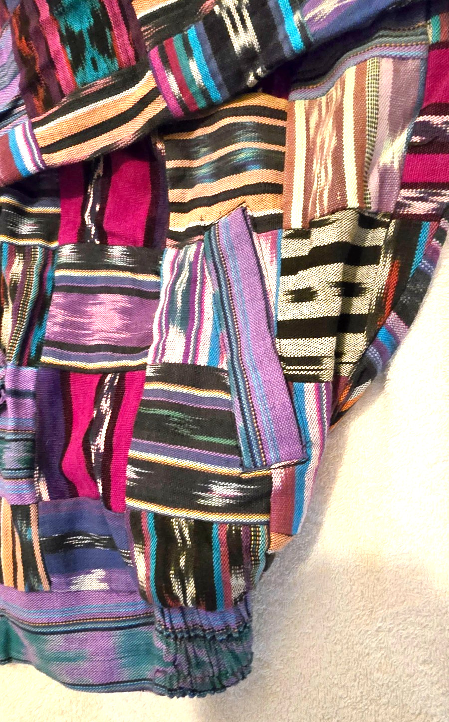 Huipil Strip Guatemala Hippie Patchwork Festival Woven Zip Bomber Jacket VTG 90s