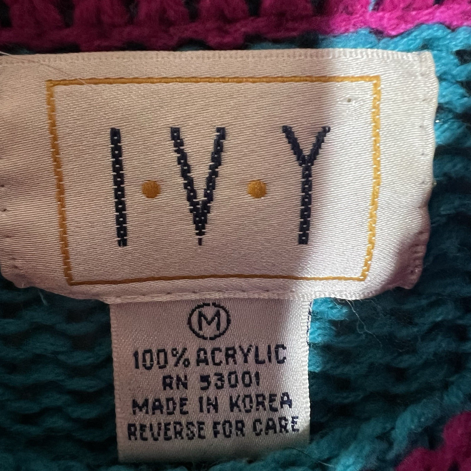 Vtg IVY Multi-color 3D Coogi Style Cable Knit Sweater Acrylic Size M Cosby Mock