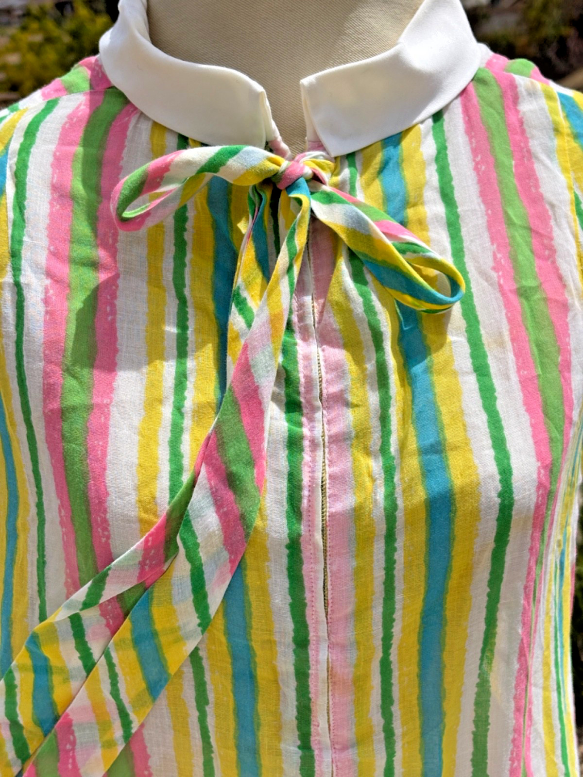 Vintage 60s Handmade Circus Rainbow stripe Parachute Dress Sheer L Needs TLC