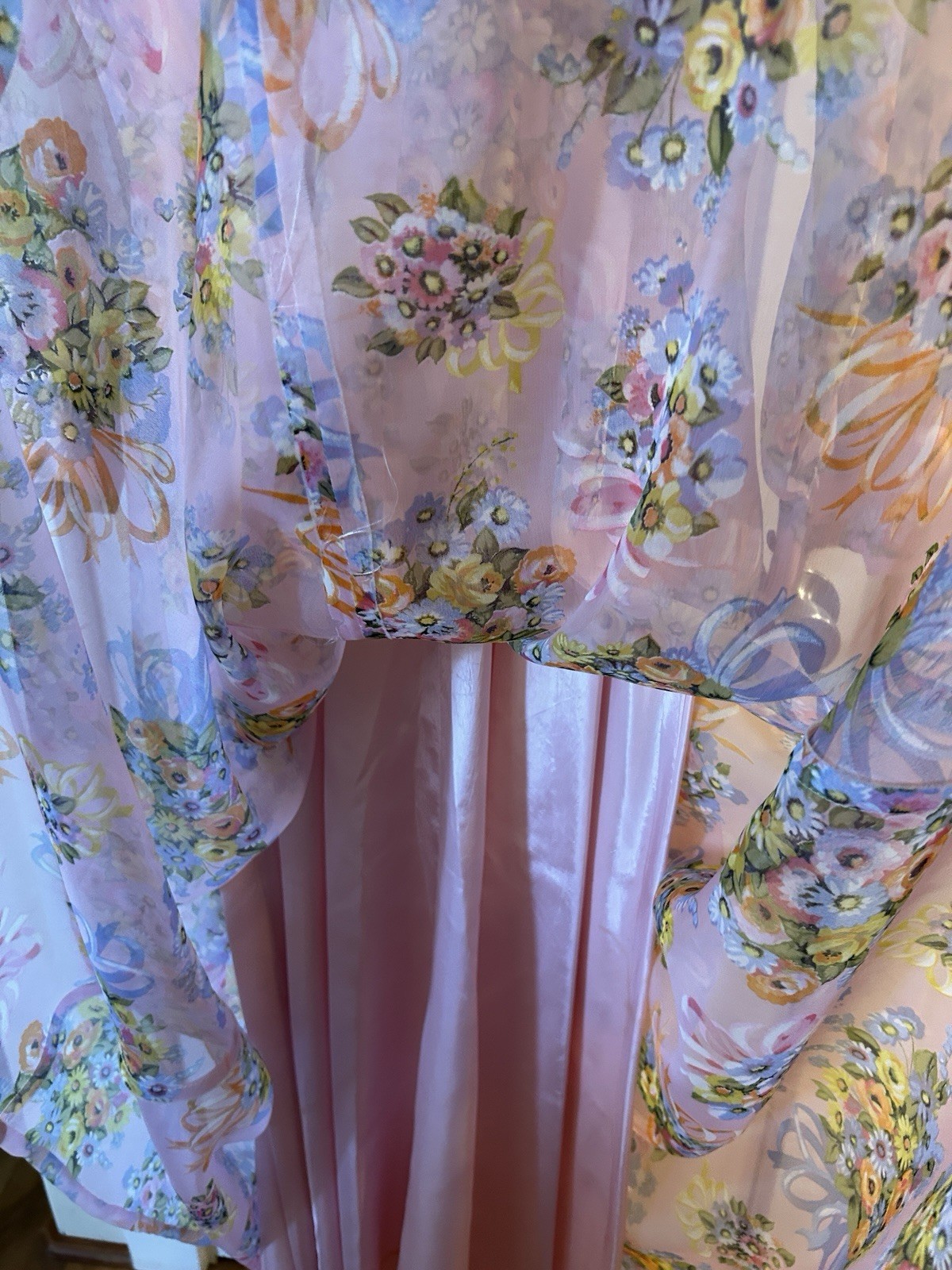 Avalon Classics Pink Floral Chiffon Maxi Dress Gown Sz 12 Cottage ILGWU Label