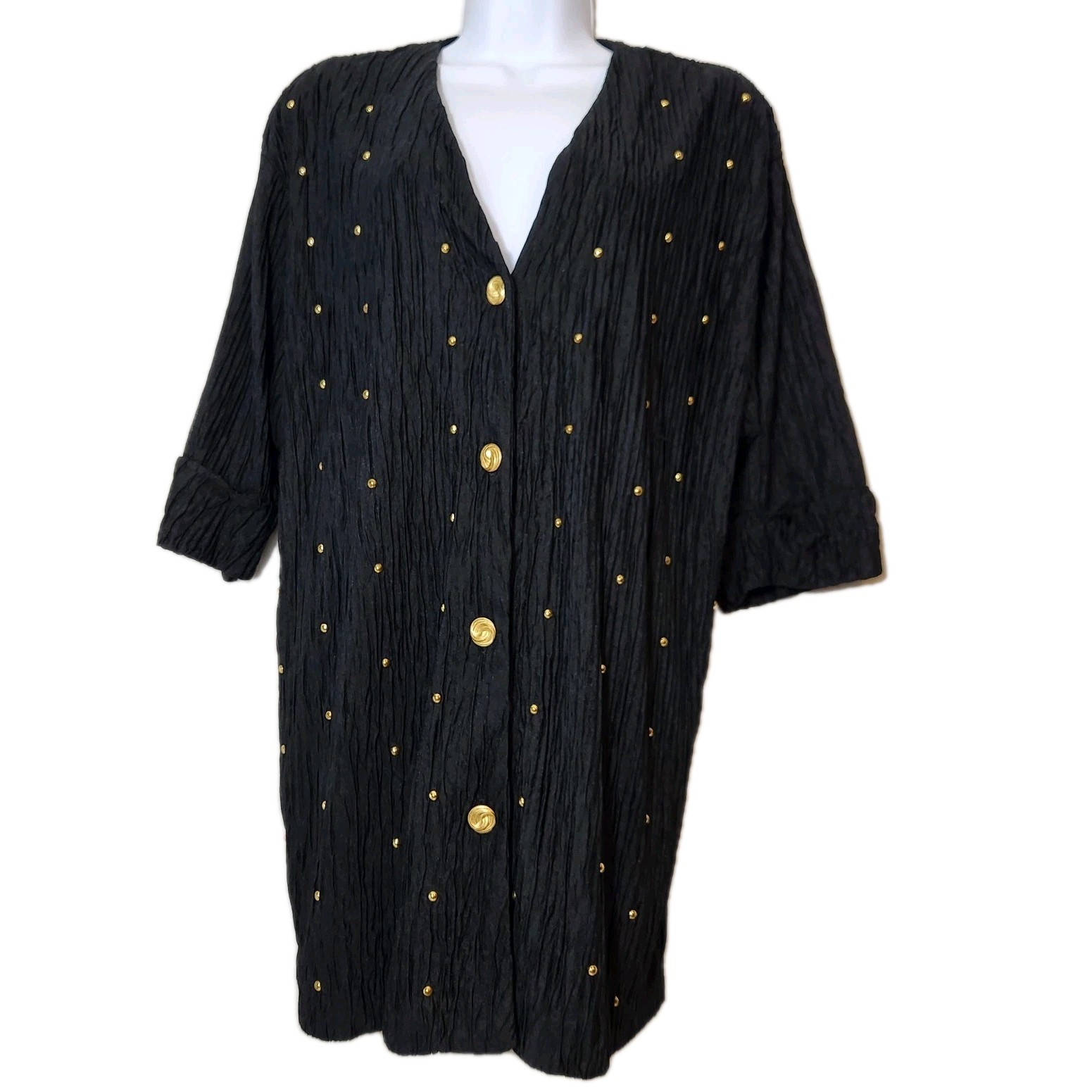 Retro Vintage 90s Black And Gold Studded Gepetto Blouse Shirt Size Medium