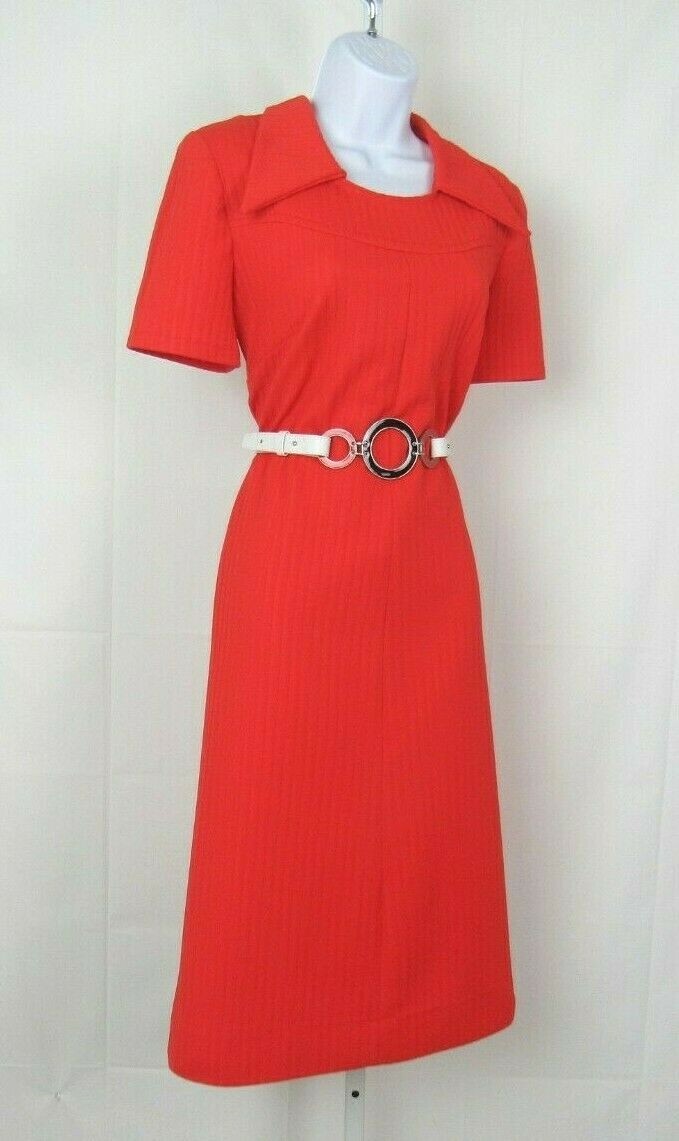 VTG 1950s JONATHAN LOGAN RED ORANGE DRESS & ENAMEL BELT