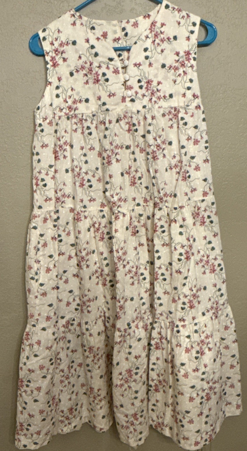 David Brown California VTG Caftan Dress Sleeveless Floral Pink Ivory SZ Small