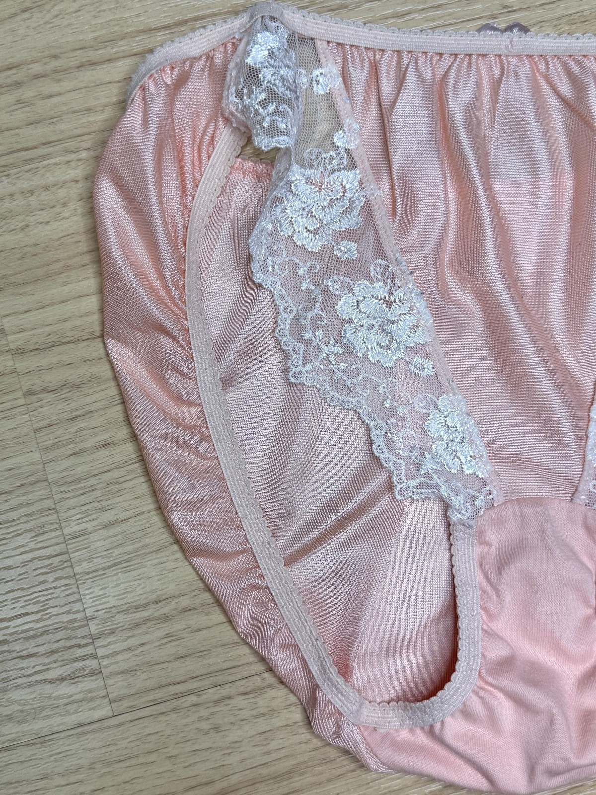 Vintage Silky Slippery Polyester Panty Sheer Nylon White Lace Bikini Brief Sz.6M