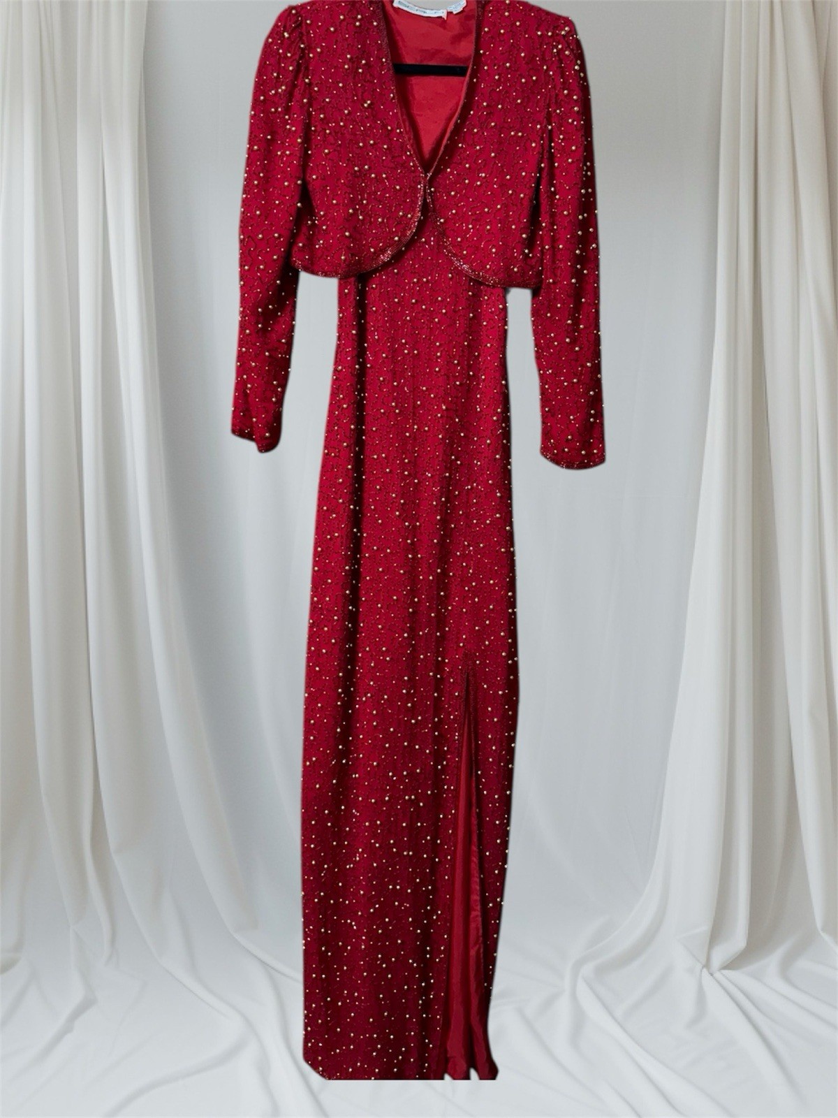 VTG 1990s y2k Scala Dress Red Silk Beaded Fairycore Coquette Size M 2 Pc