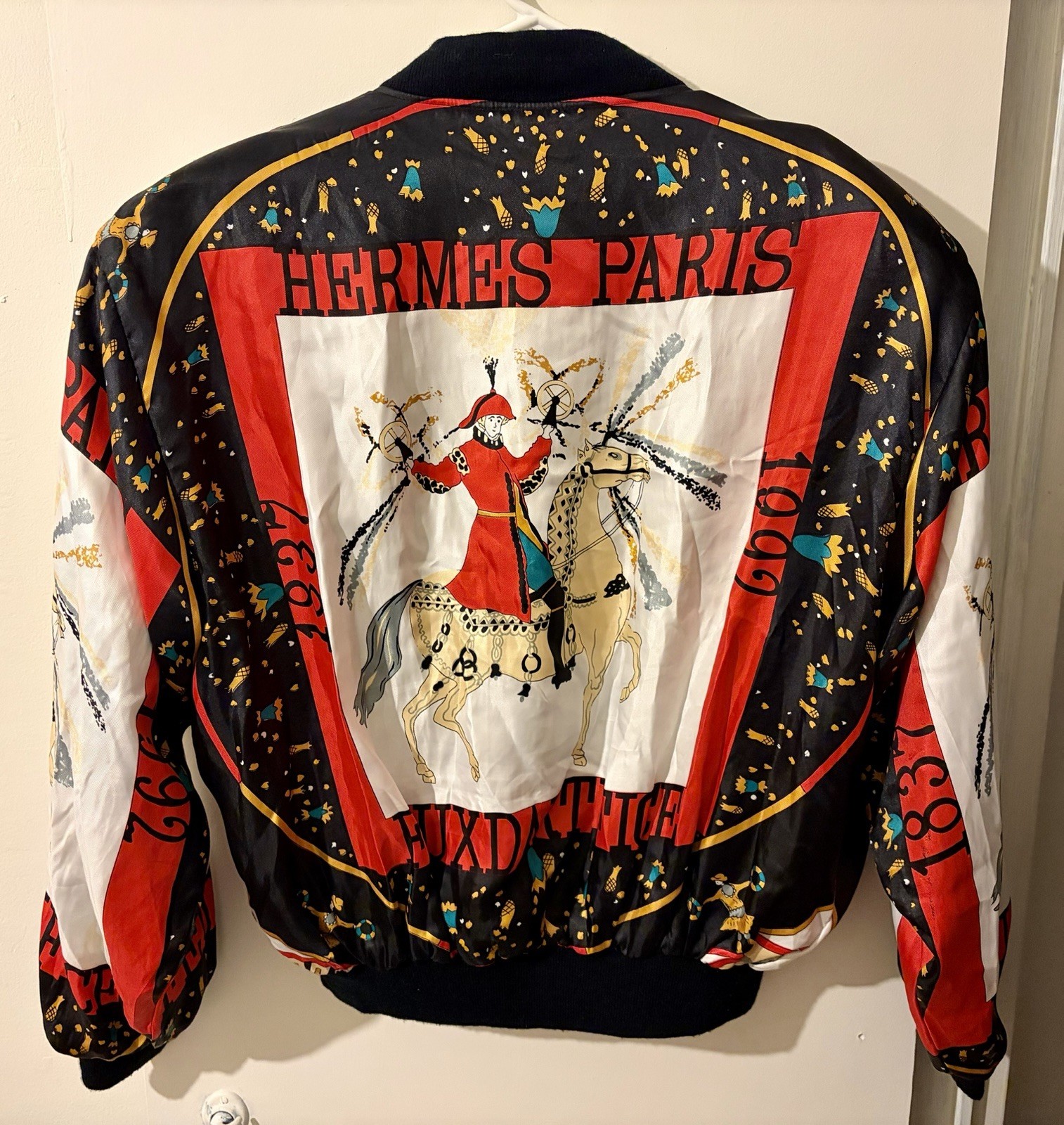 Vintage 80s 90s Silk Bomber Jacket Reworked From Hermes Scarf Women’s 25×25