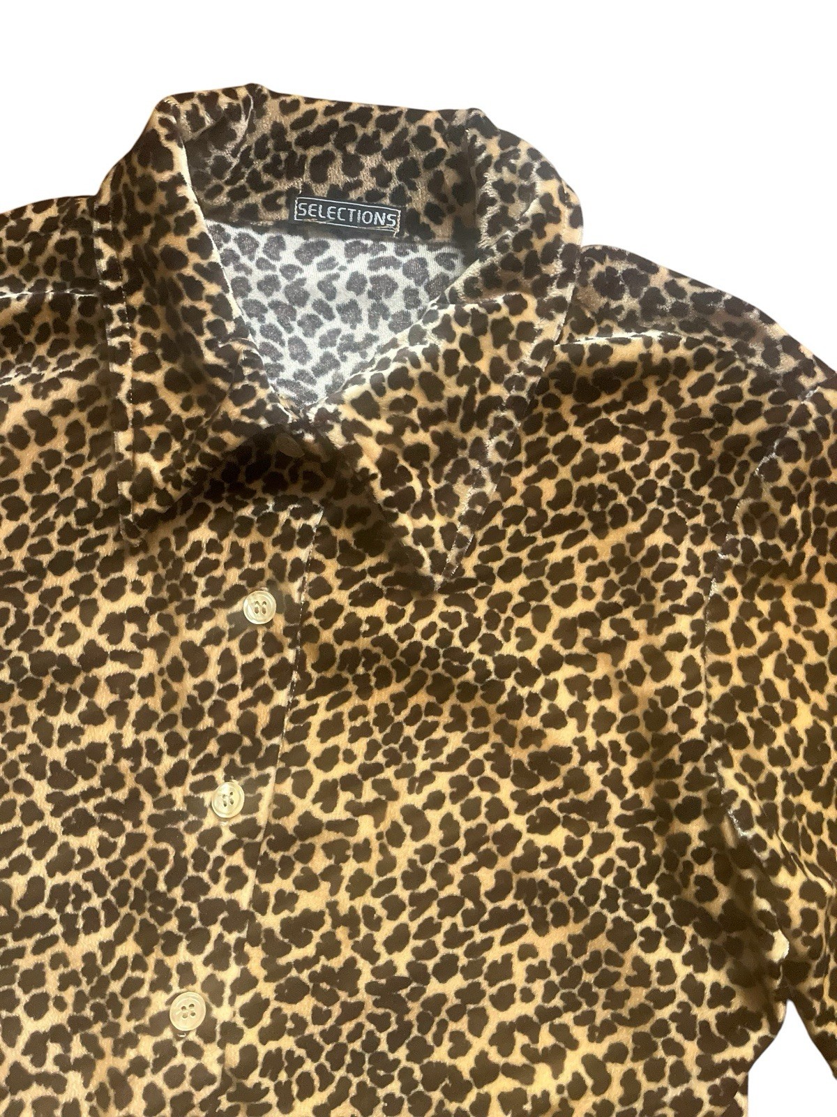 Vintage 1990s Selections Leopard Velour Button Up Shirt