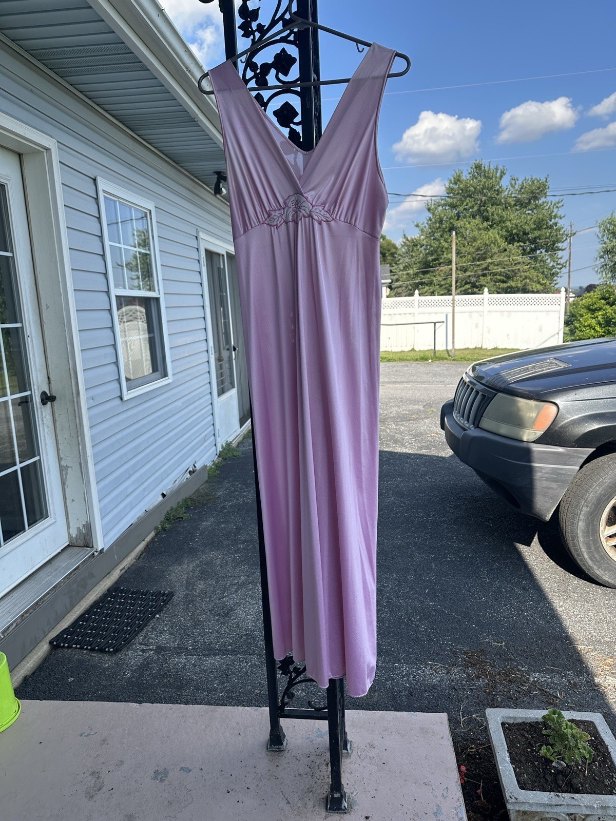 Vtg Vanity Fair Nightgown Slip Dress Pink Nylon Maxi Embroidered USA Size Small