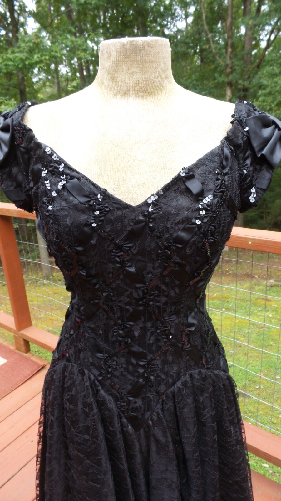 Custom Black Lace & Sequin Beaded Hi – Low Holiday Party Formal Evening Dress S