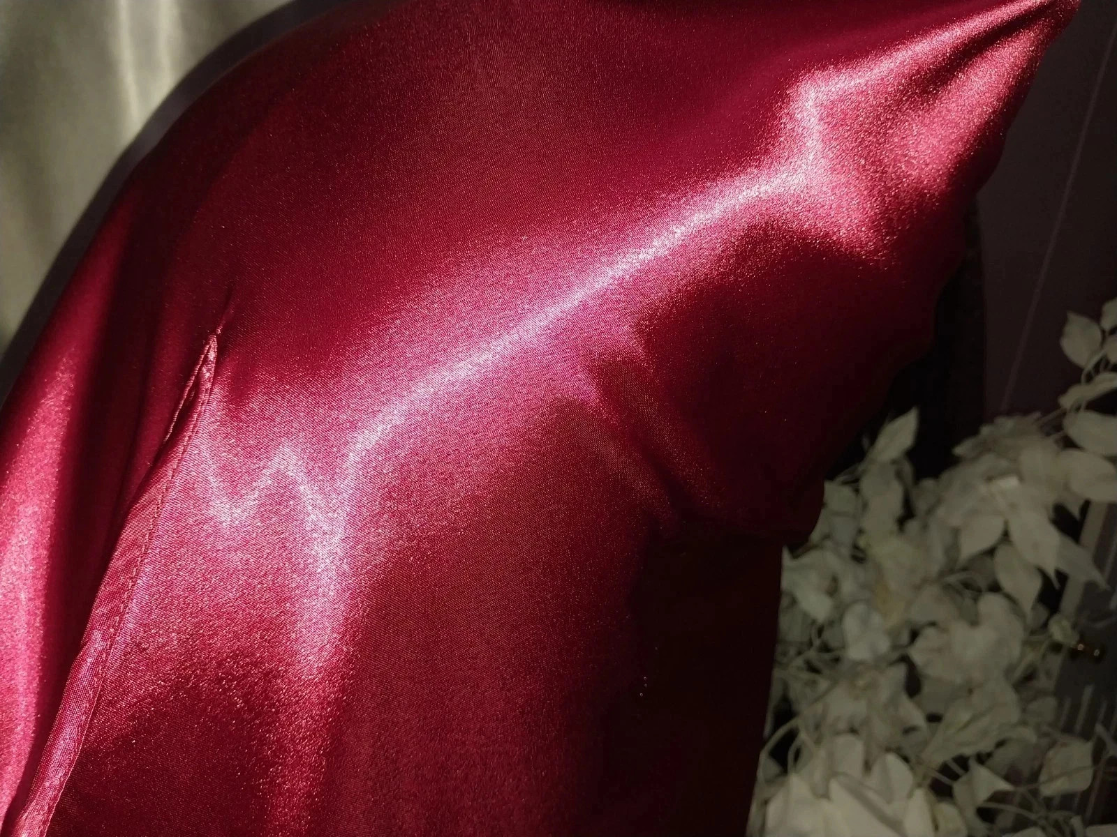 VTG SATIN SHINY GARNET COWL DRAPE NEGLIGEE NIGHTGOWN SLEEP DRESS FULL LONG 46&Prime;
