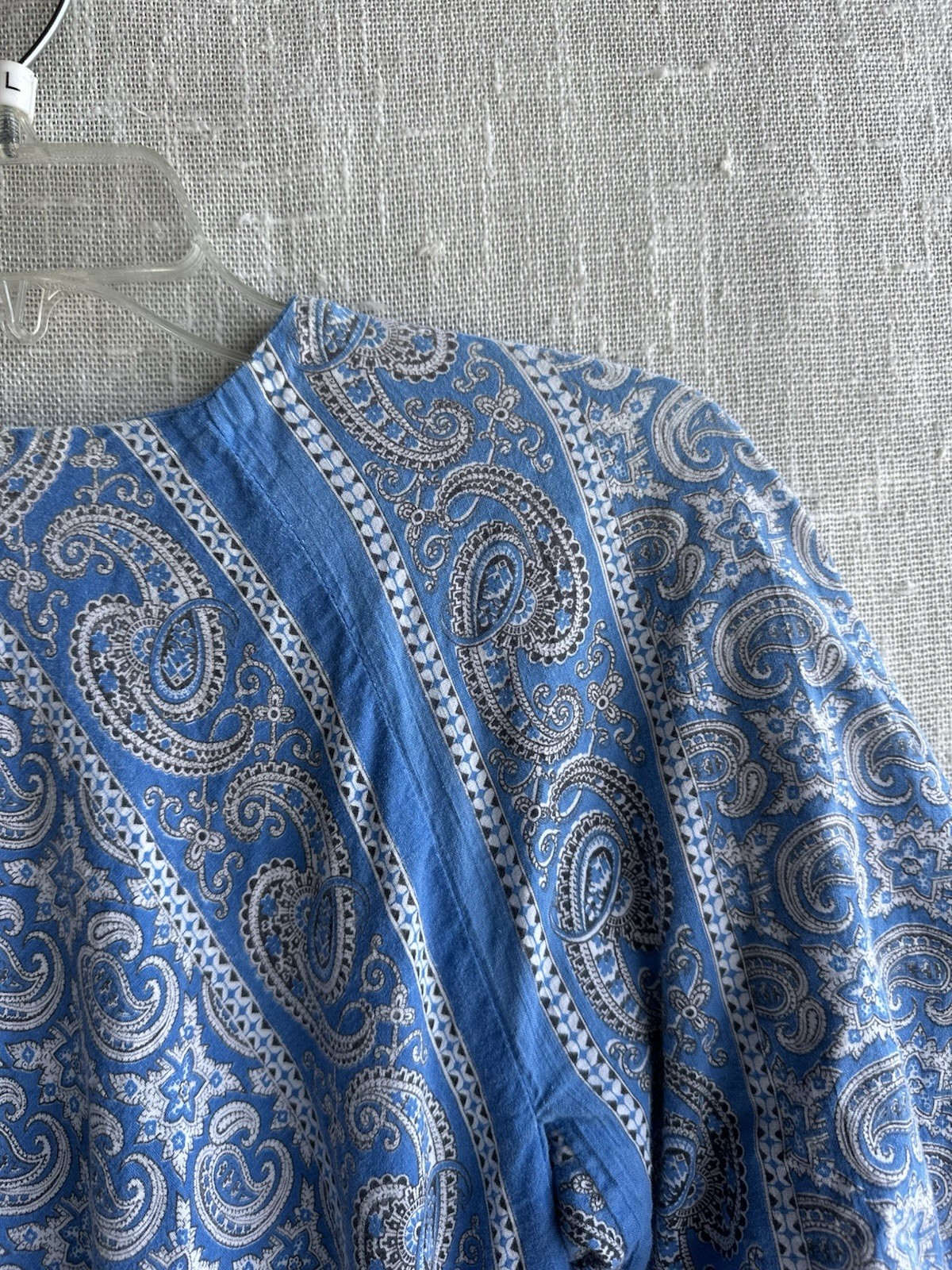 Vintage 70s Flowy Blue Paisley Bandana Boho Cotton Kaftan Maxi Dress One Size