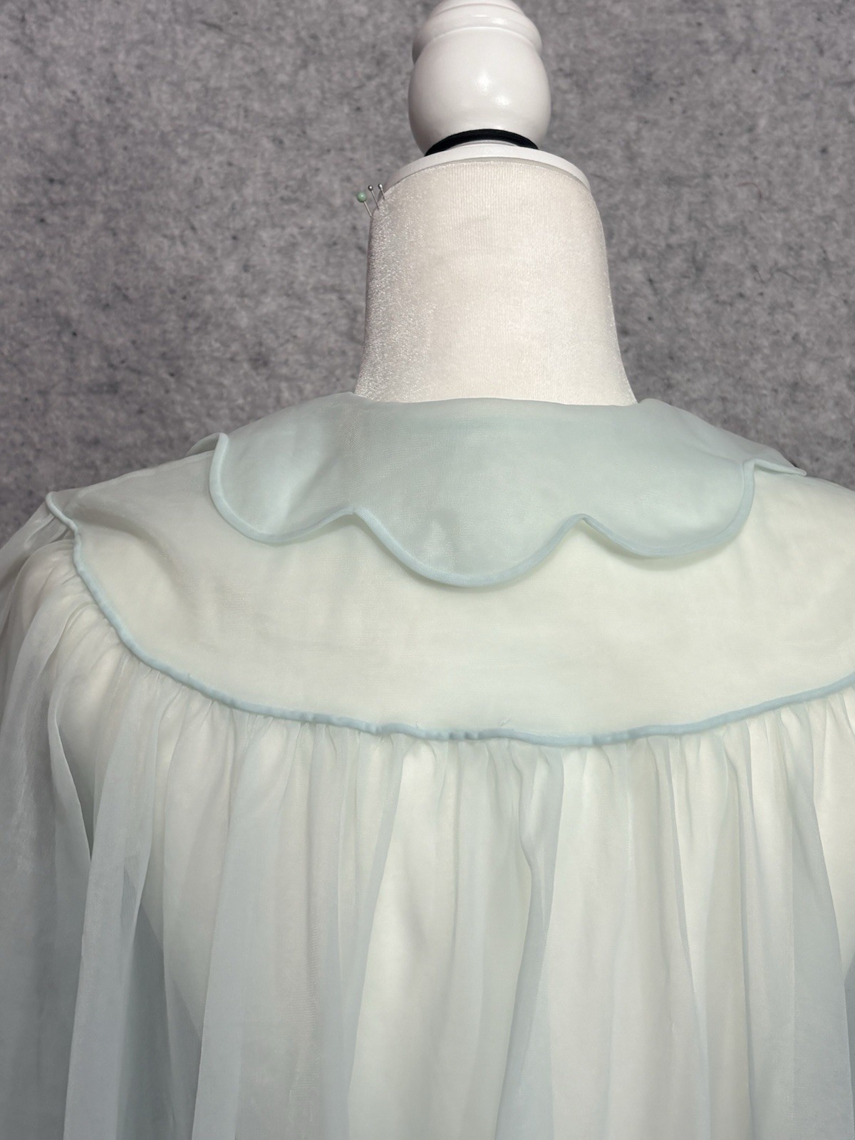 VTG Shadowline Blue Peignoir Robe M Sheer Nylon Bridal Coquette Cottagecore