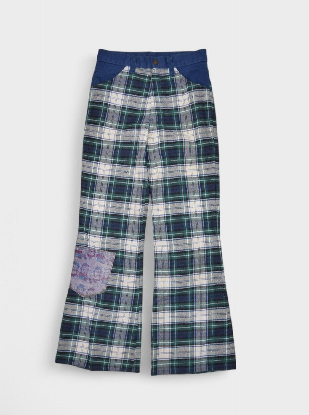 Vintage Flare Pants Womens 26×28 Tartan Plaid Bootcut Repaired 80s Wide Leg