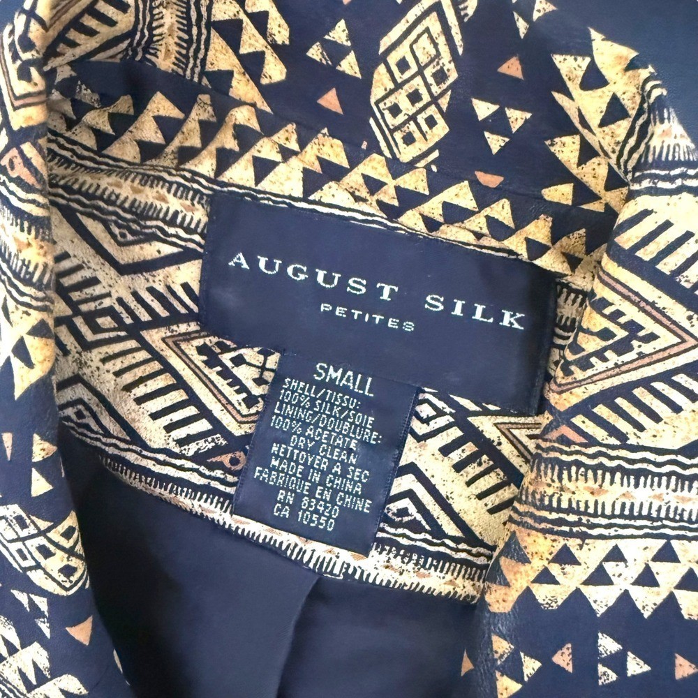 Vintage 80s Silk Aztec Geometric Slouchy Jacket Size S Petite Black Gold Tribal