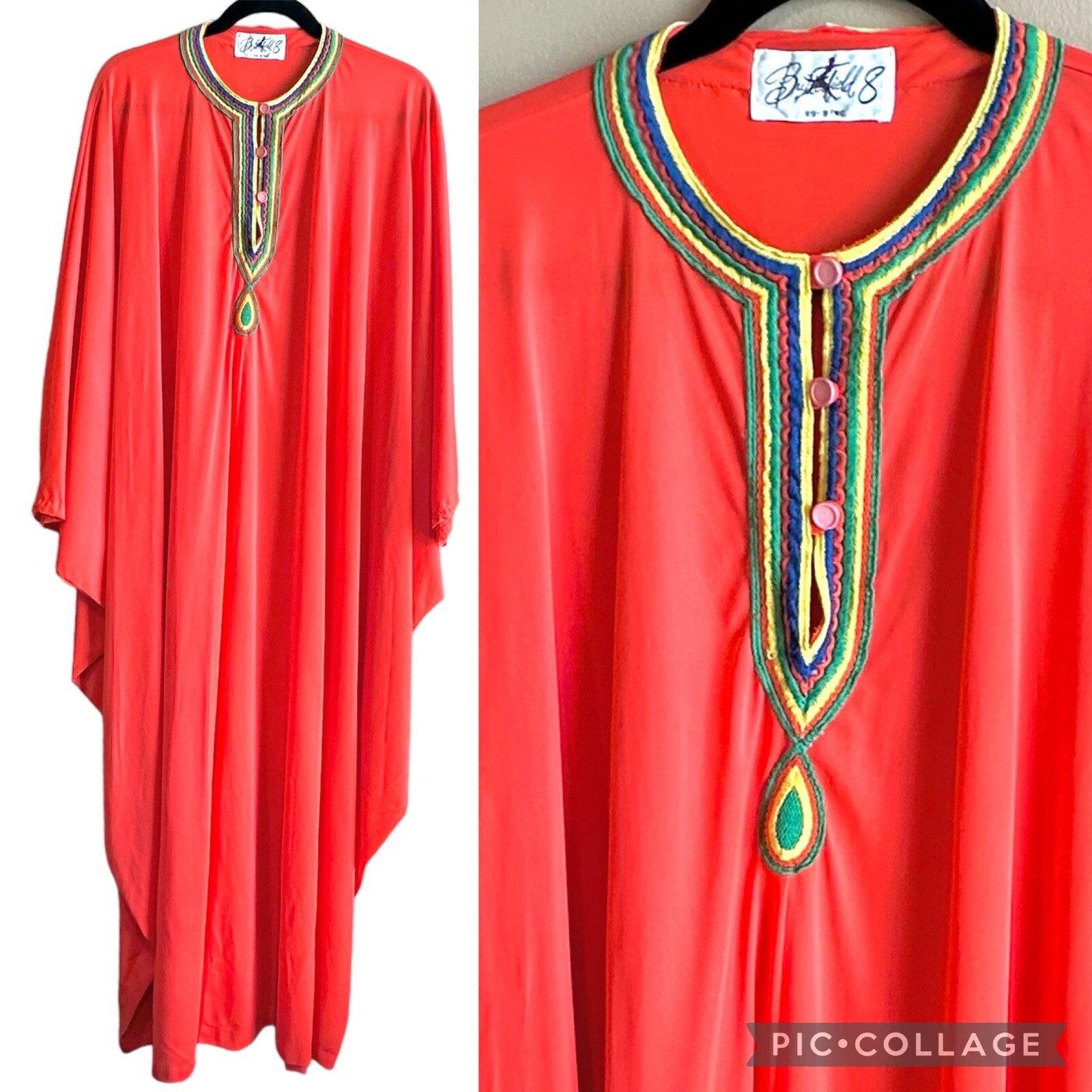 VTG Butterfield 8 Caftan 1970&rsquo;s Kaftan Mrs. Roper Orange 52” Bust 54” Long