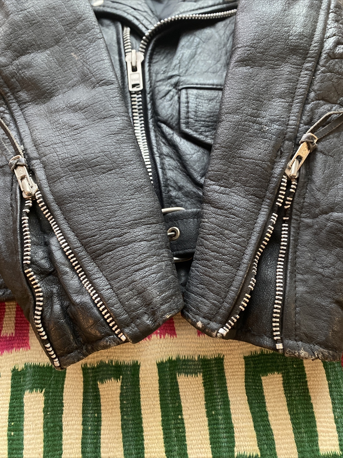 Vintage Jacket Black REAL Leather Motorcycle Womens Sz XS Kids Size Cropped 0 2