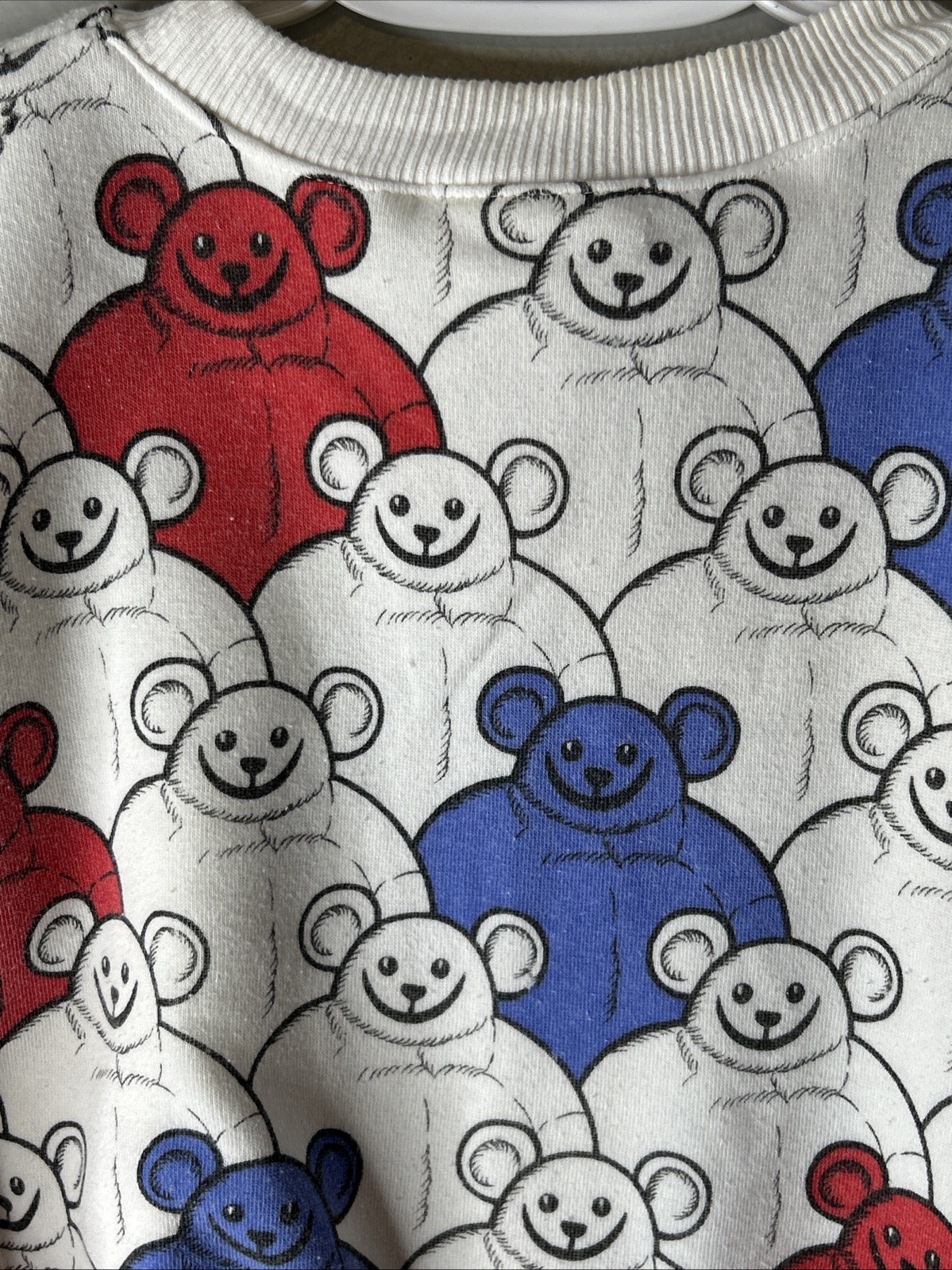Vintage One Step Up White Sweatshirt with Red, White, and Blue Bears One Size