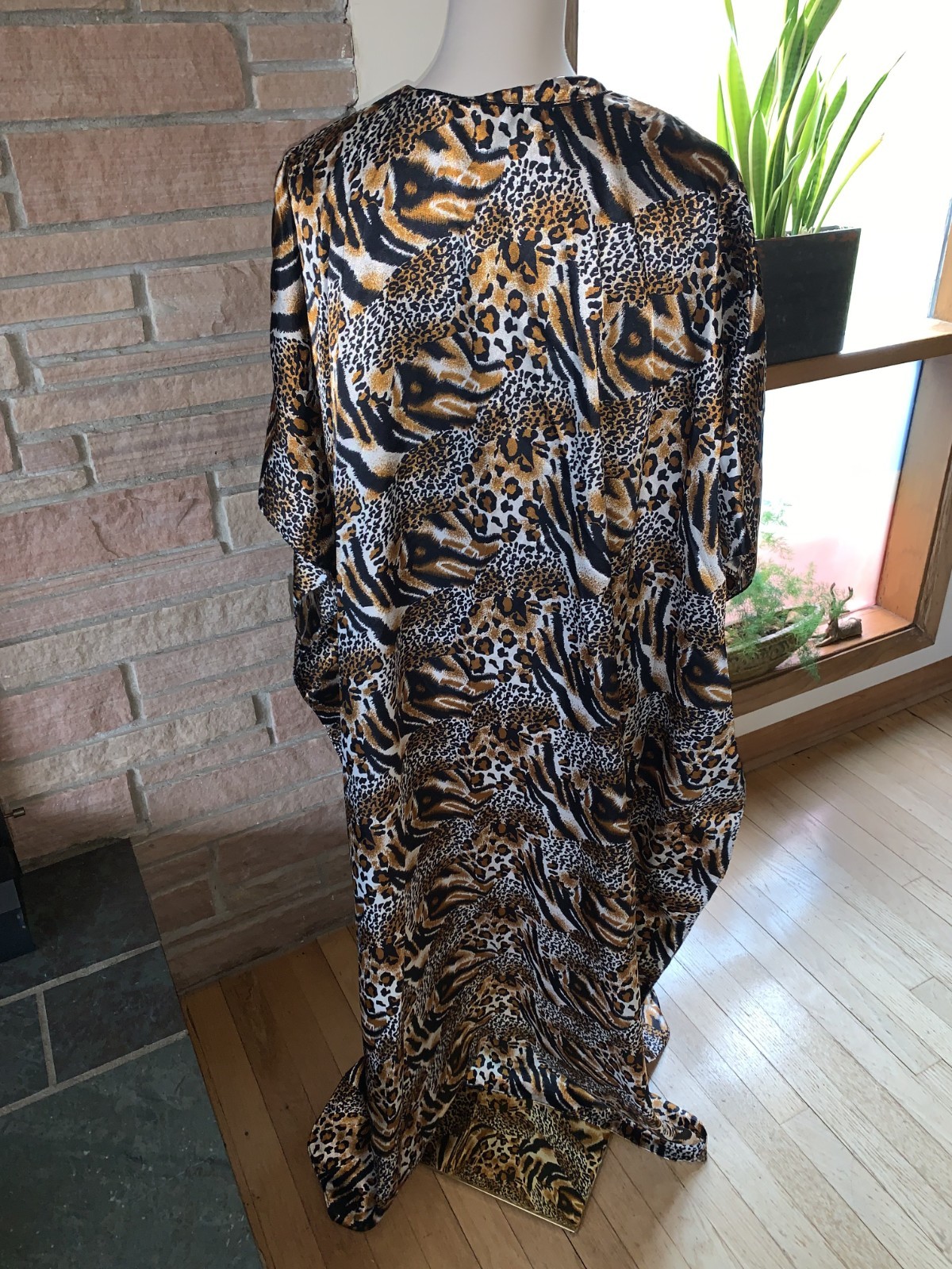 Vintage Winlar Leopard Animal Print Caftan Evening Gown Maxi Lounge Dress OS