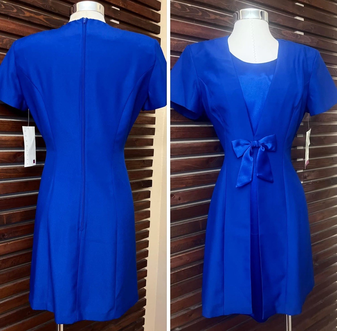 NWT Deadstock 1980s 80s Sapphire Blue Vintage Dress w/ Bow by Scarlett 7/8