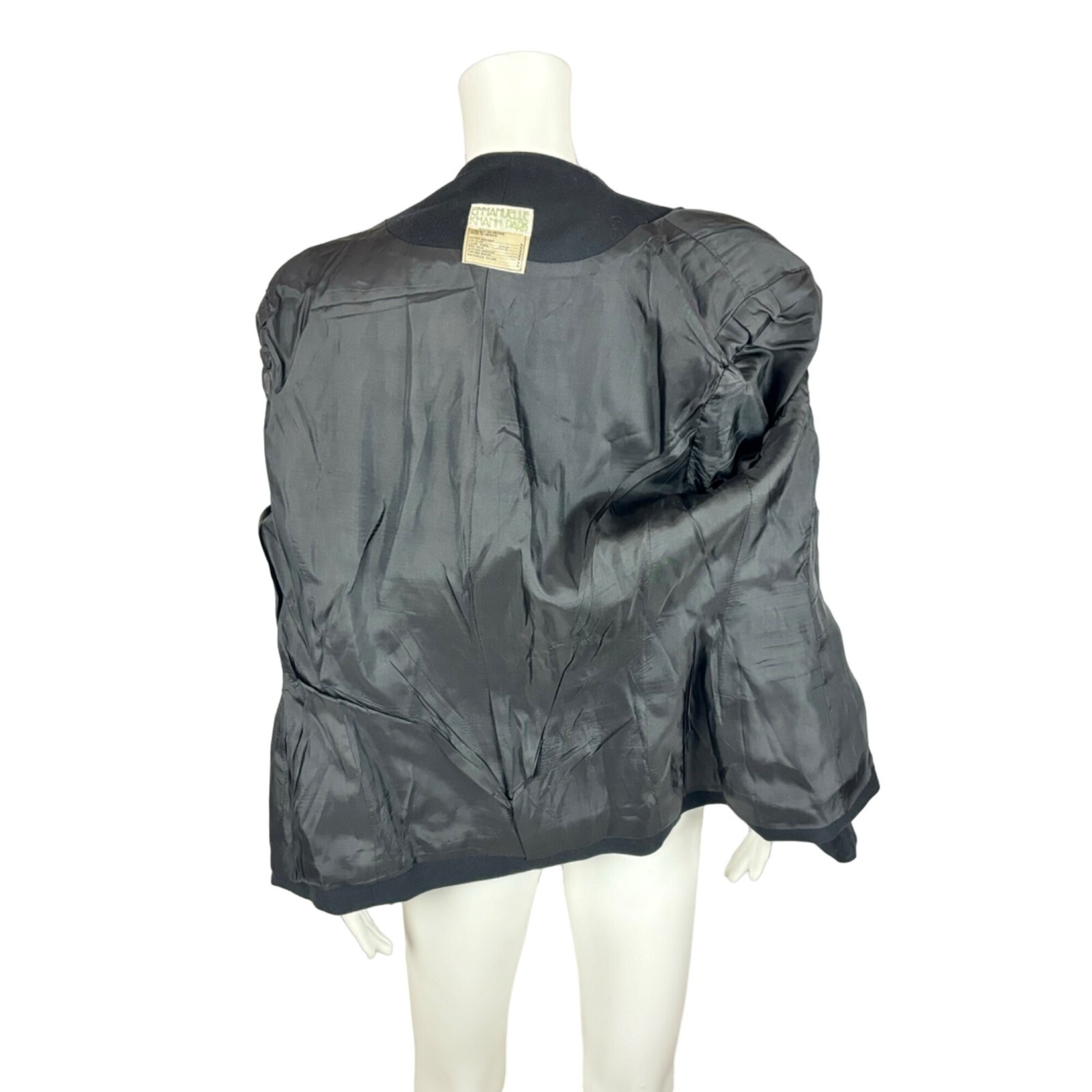 Vintage 80s Blazer Women&rsquo;s Large Black Wool Suit Jacket Leaf Closures Emmanuelle