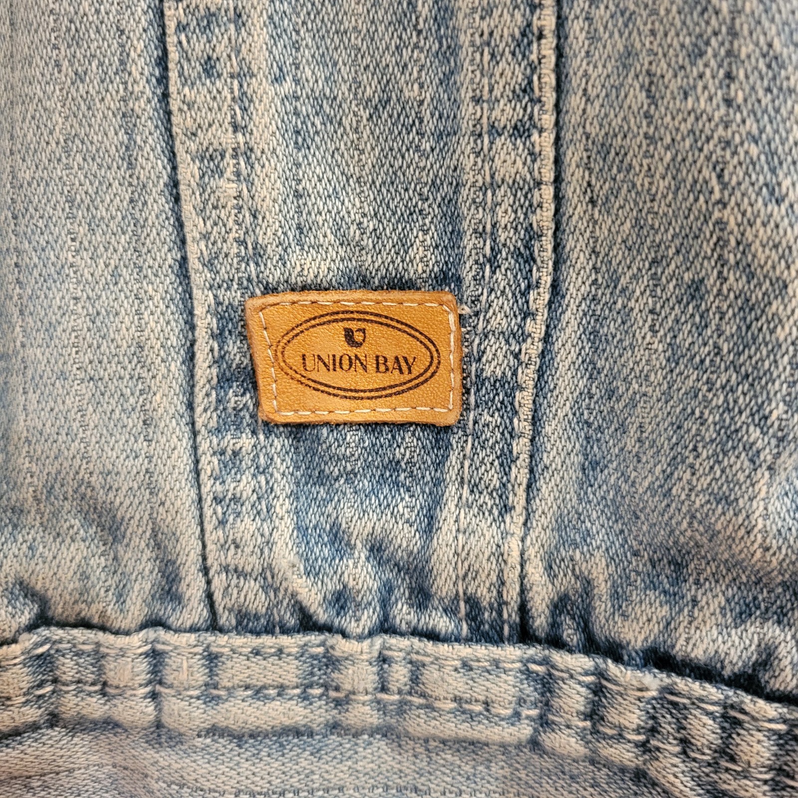 Vintage Union Bay Denim Jacket 100% Cotton Trucker Country Distressed Size Small