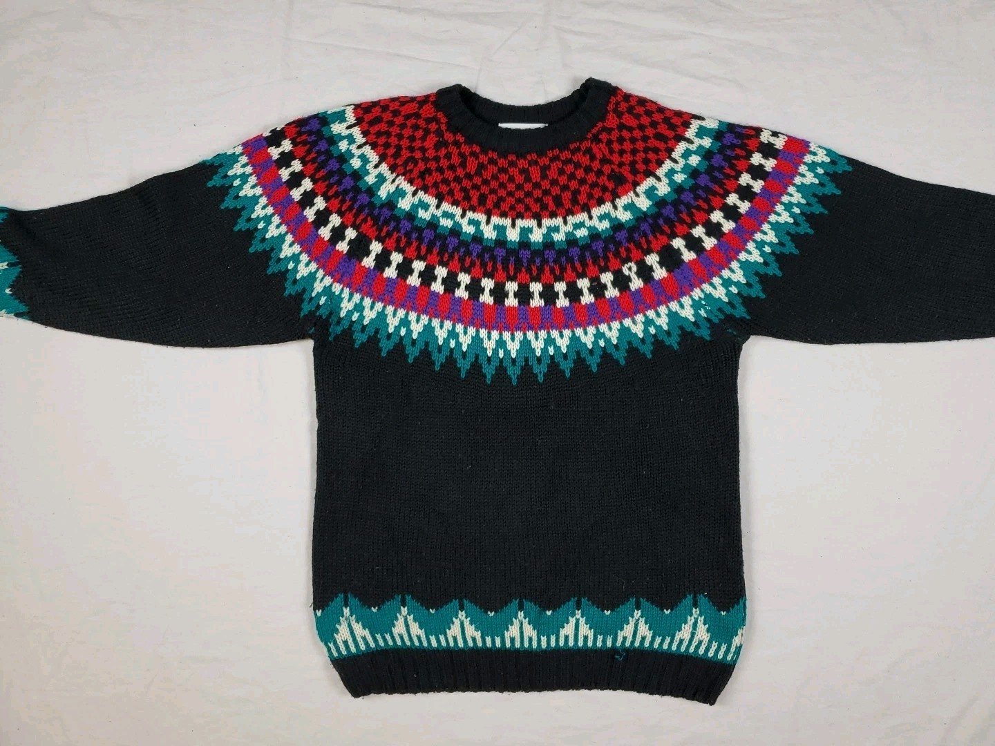 Giorgio Sant Angelo Black Christmas Sweater Grandma Adult M Acrylic Wool 1980s