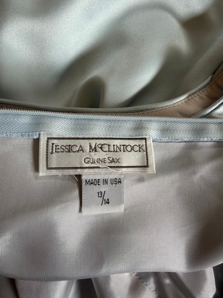 Jessica McClintock Gunne Sax Baby Blue Cheongsam Style Gown Sz 13/14 Y2K USA
