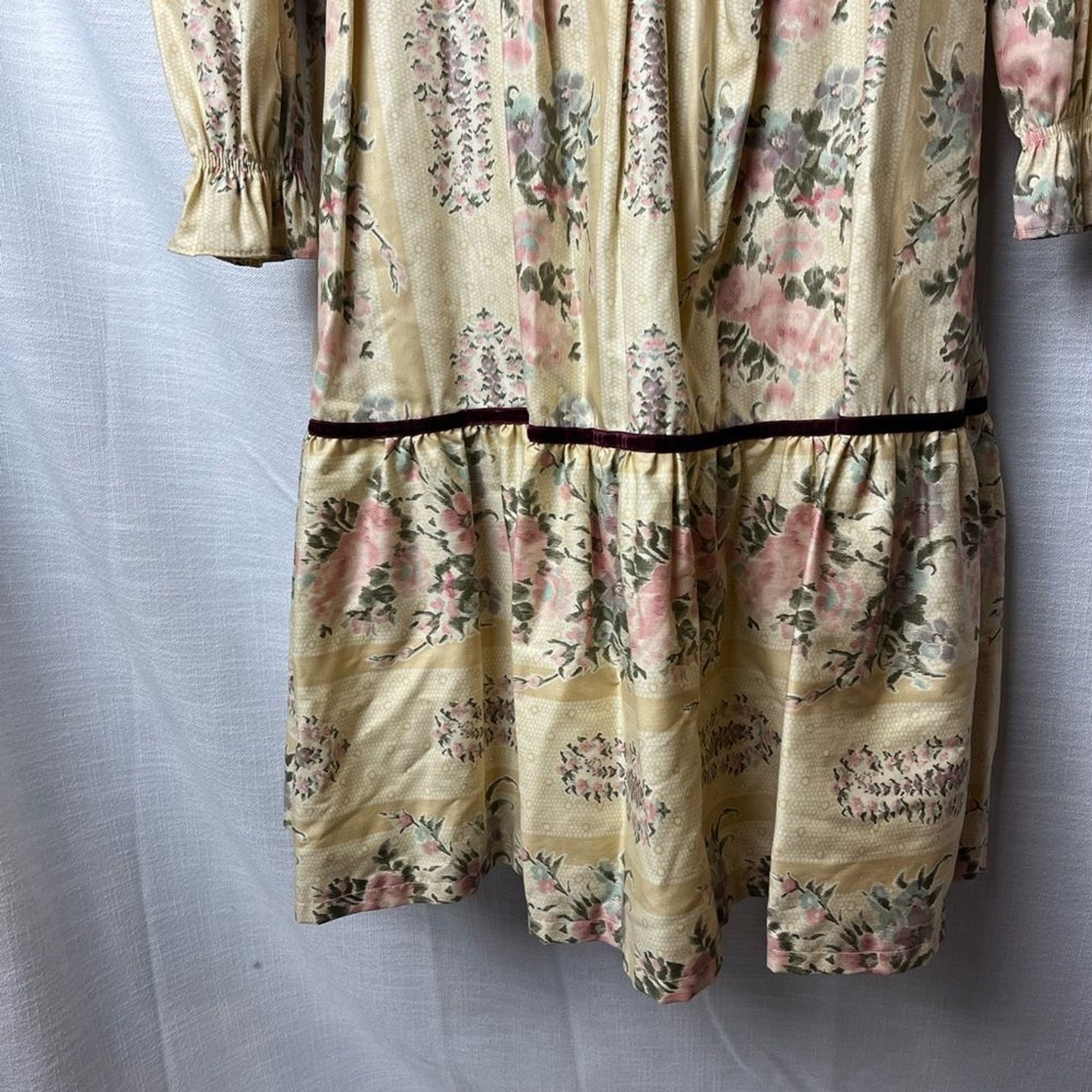 True Vintage Lord & Taylor Peasant Dress Burgundy Velvet Regency Cottagecore