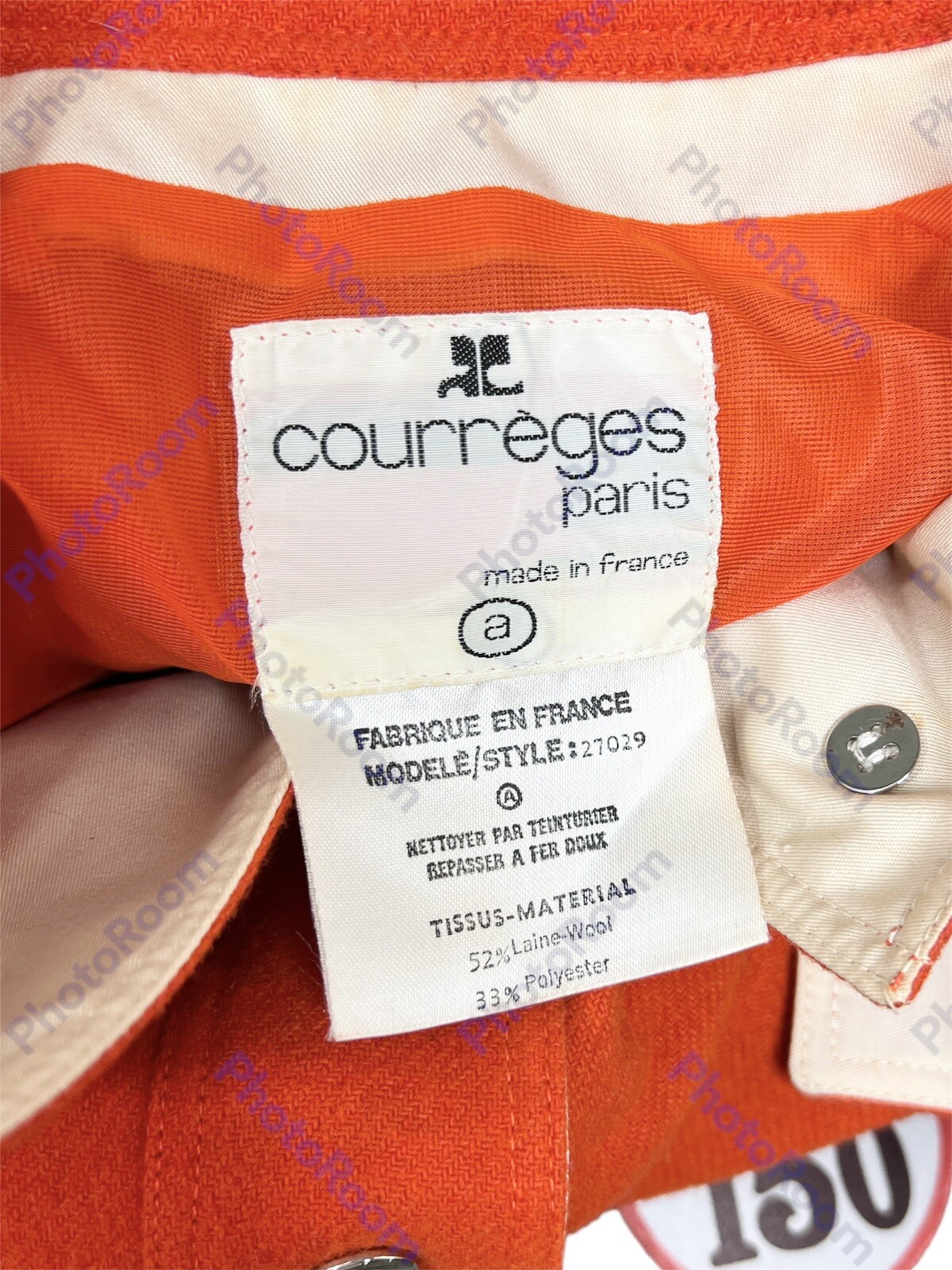 COURREGES Paris Hyperbole Vintage 1970’s Orange Wool Jacket Collared Outerwear