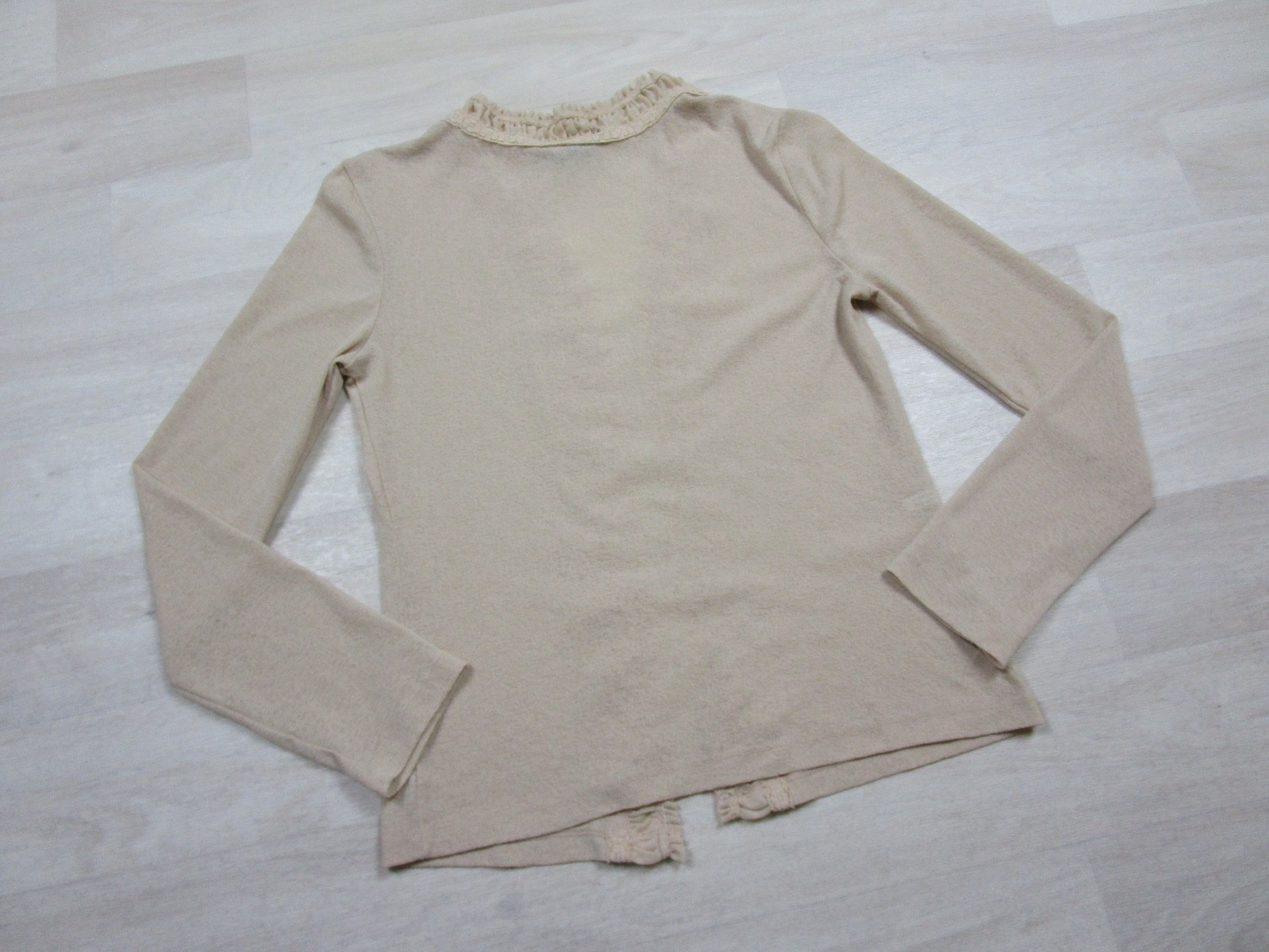 Vintage Y2K Express Open Front Cardigan Shrug (S) Beige Ruffle Coquette