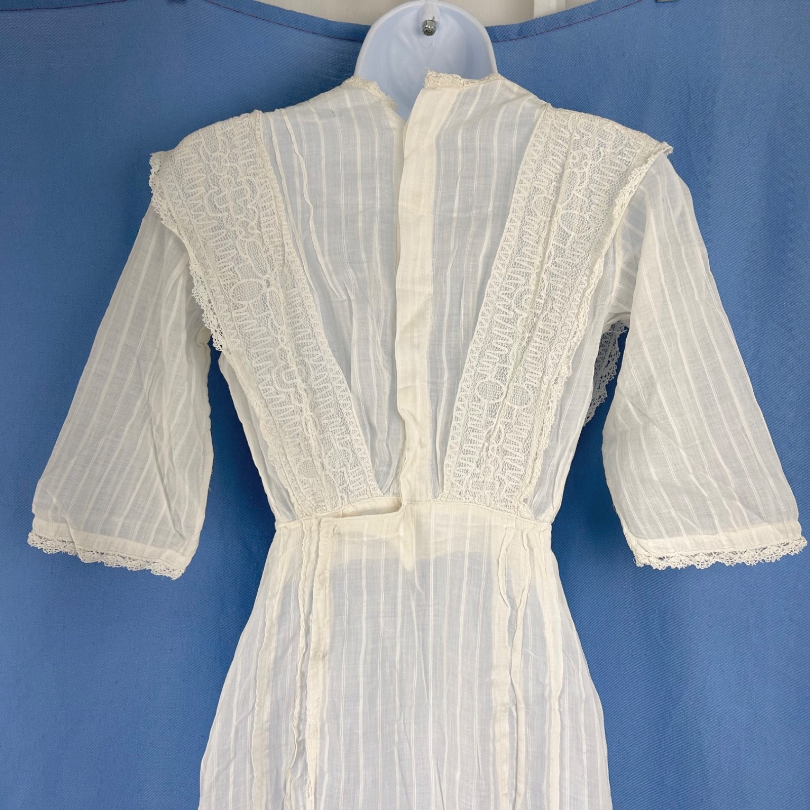 Antique Early 20th Century Sheer White Cotton Tea Gown Pintuck Pleats, Lace