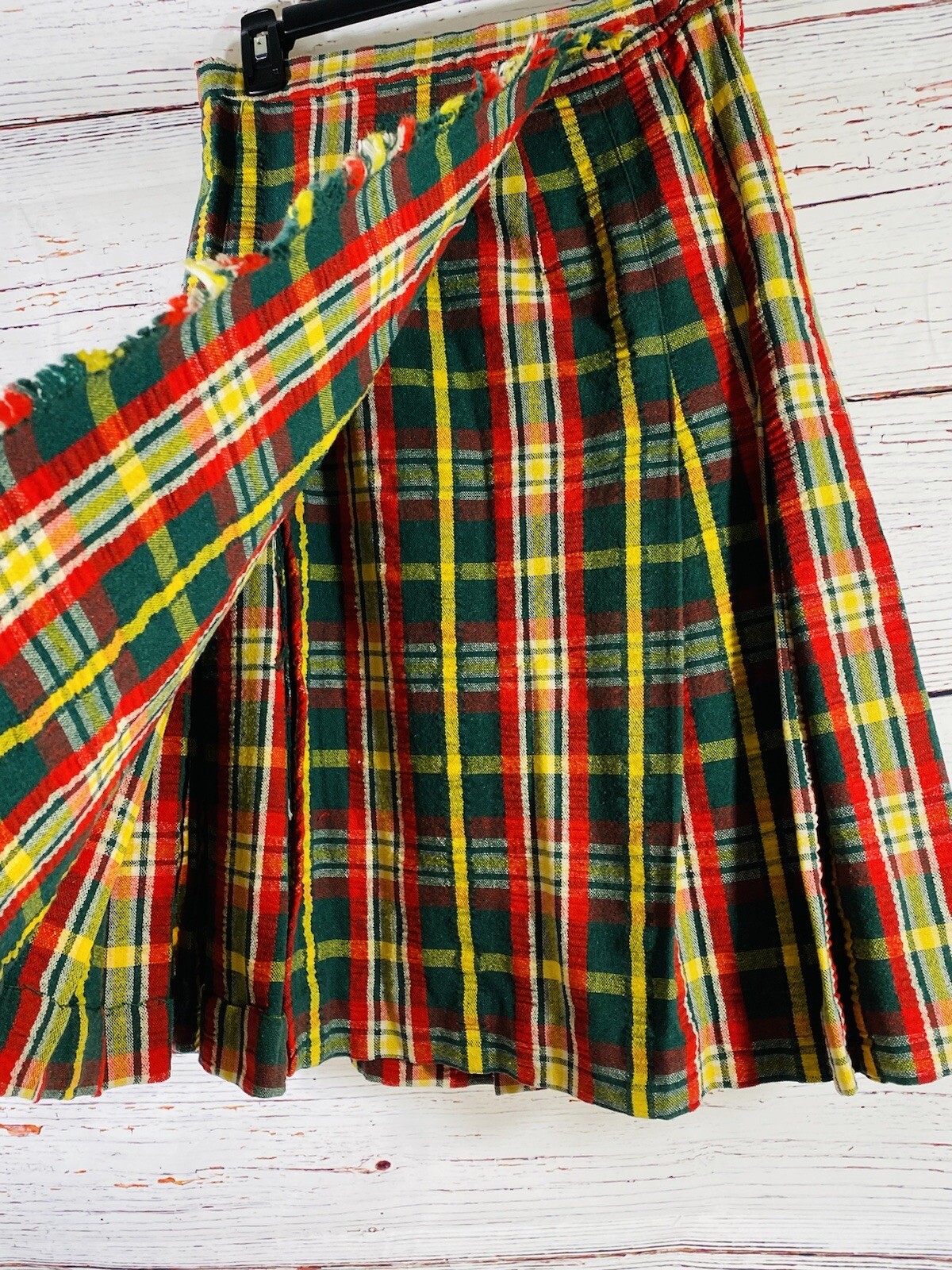 Vintage Plaid Jacket Skirt Set Handmade 1960s or 1970s Retro Green Red Yellow
