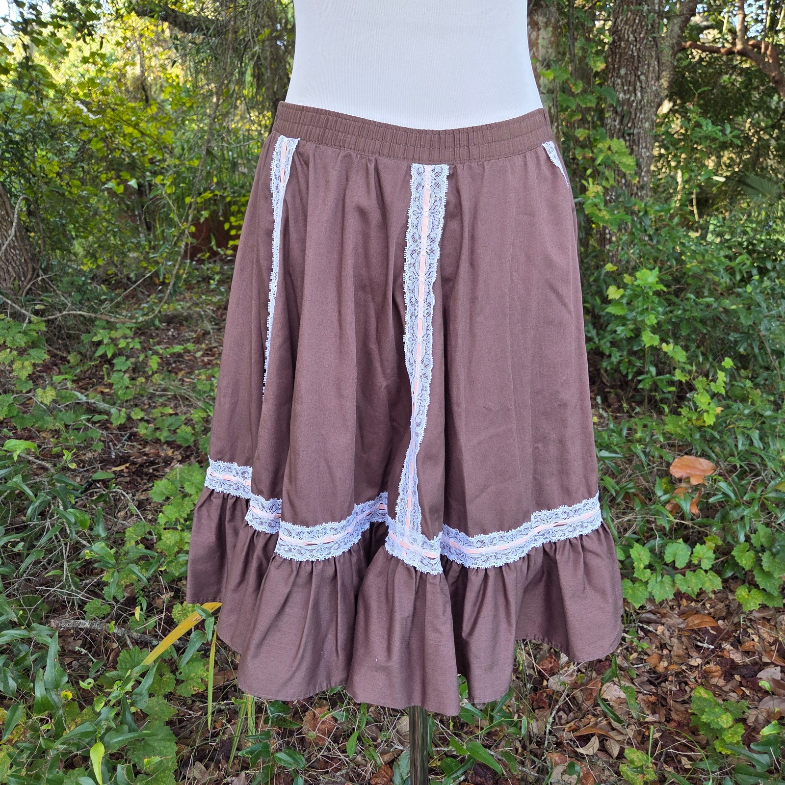 Vintage Malco Modes Square Dance Petticoat Skirt Brown Lace Rockabilly Medium