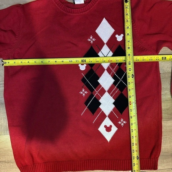Vintage 90s Mickey Mouse Disney Argyle Pullover Sweater Oversized Red – XL