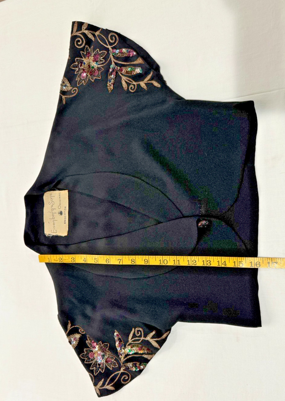 Eisenberg Maxi Dress Jacket Sequin Embroidered Rayon 2PC Formal Black 1940s Sz S