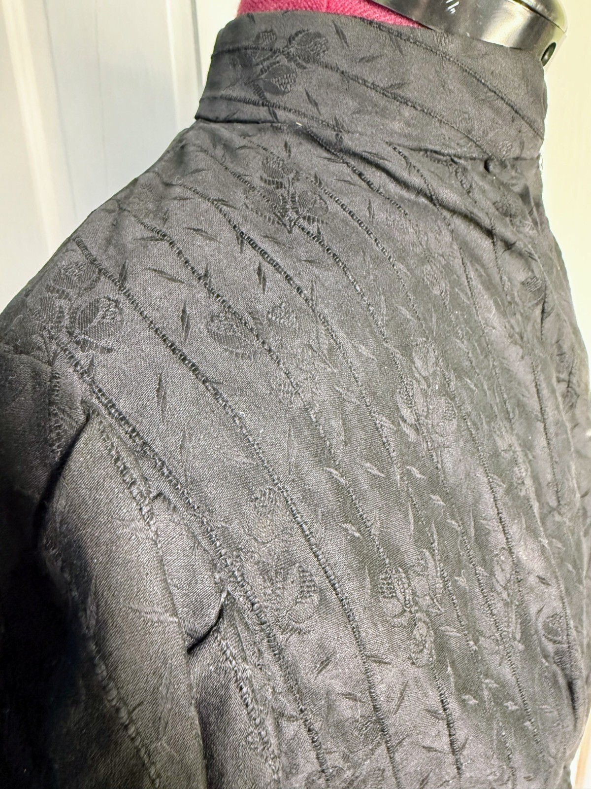 Antique 1880s Black Jacquard Floral Cotton Bodice Top