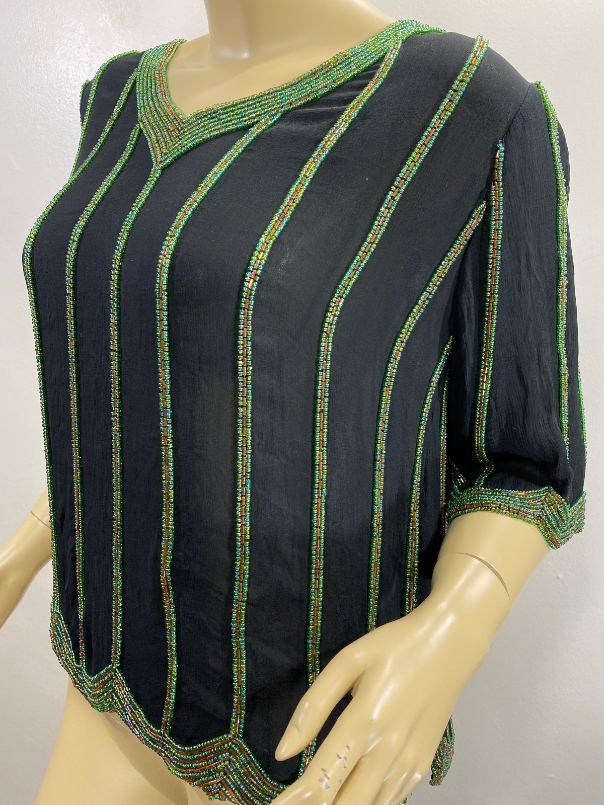 VTG 70s Nieman Marcus Judith Ann Creations SM 100% Silk Beaded Top Deco Gatsby