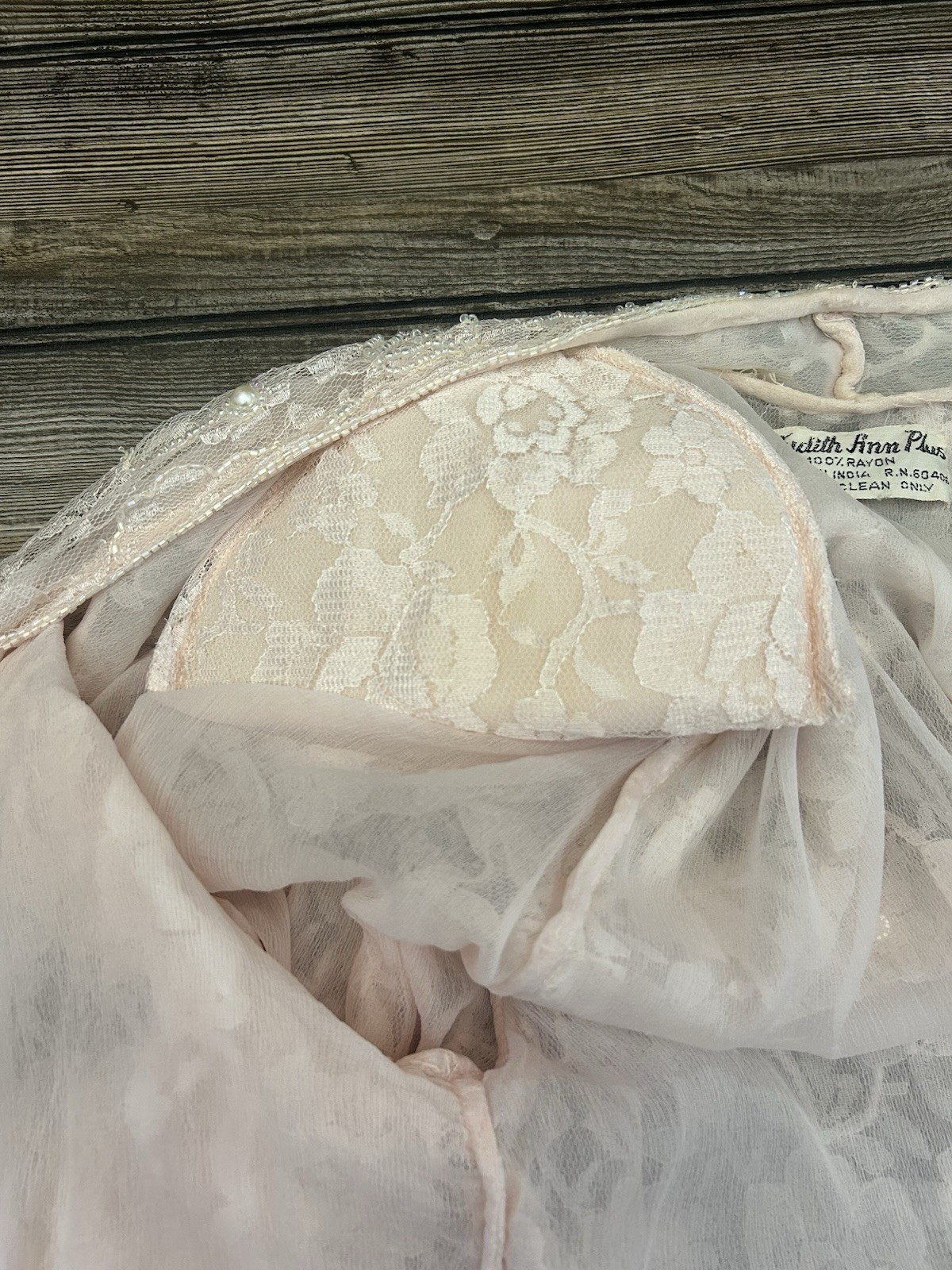 Vintage Judith Ann Plus Creations Beaded Sequin Lace Blush Pink 2 Piece 16-18