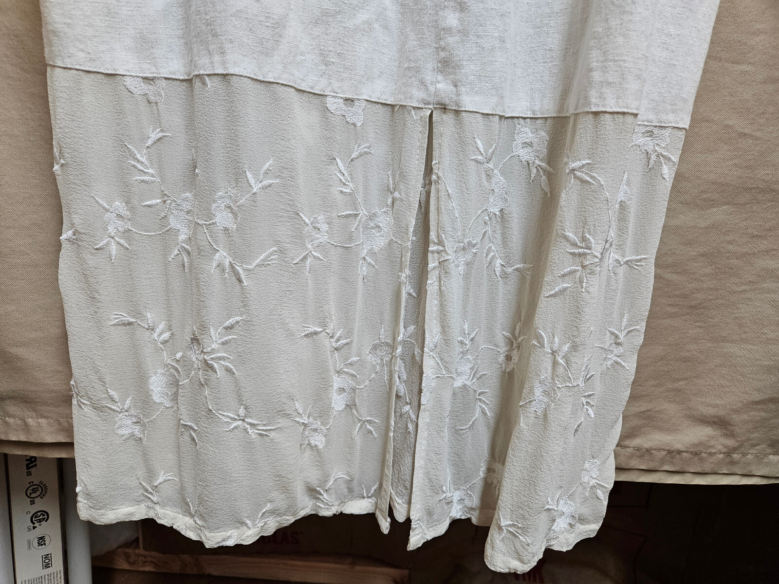 Tunic Robe Dress Full Length Off White Cotton Bottom Silk Embroidered. Medium
