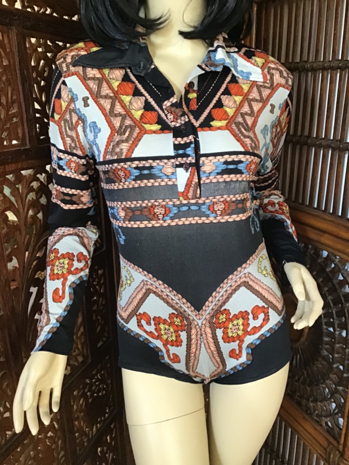 Vintage 1970s Mod Bodysuit Versace Style Print