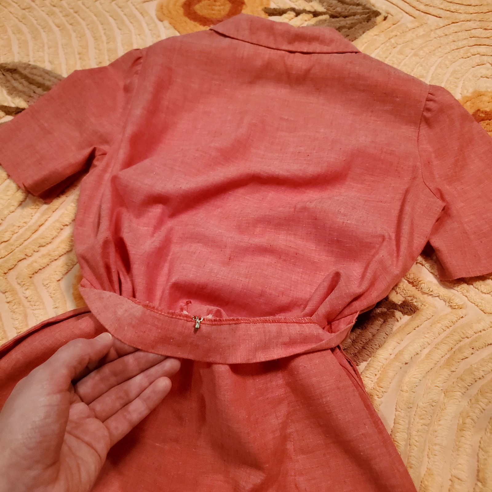 1940s VTG Handmade Chambray Button Down Romper Size Small w/Cute Puff Sleeves