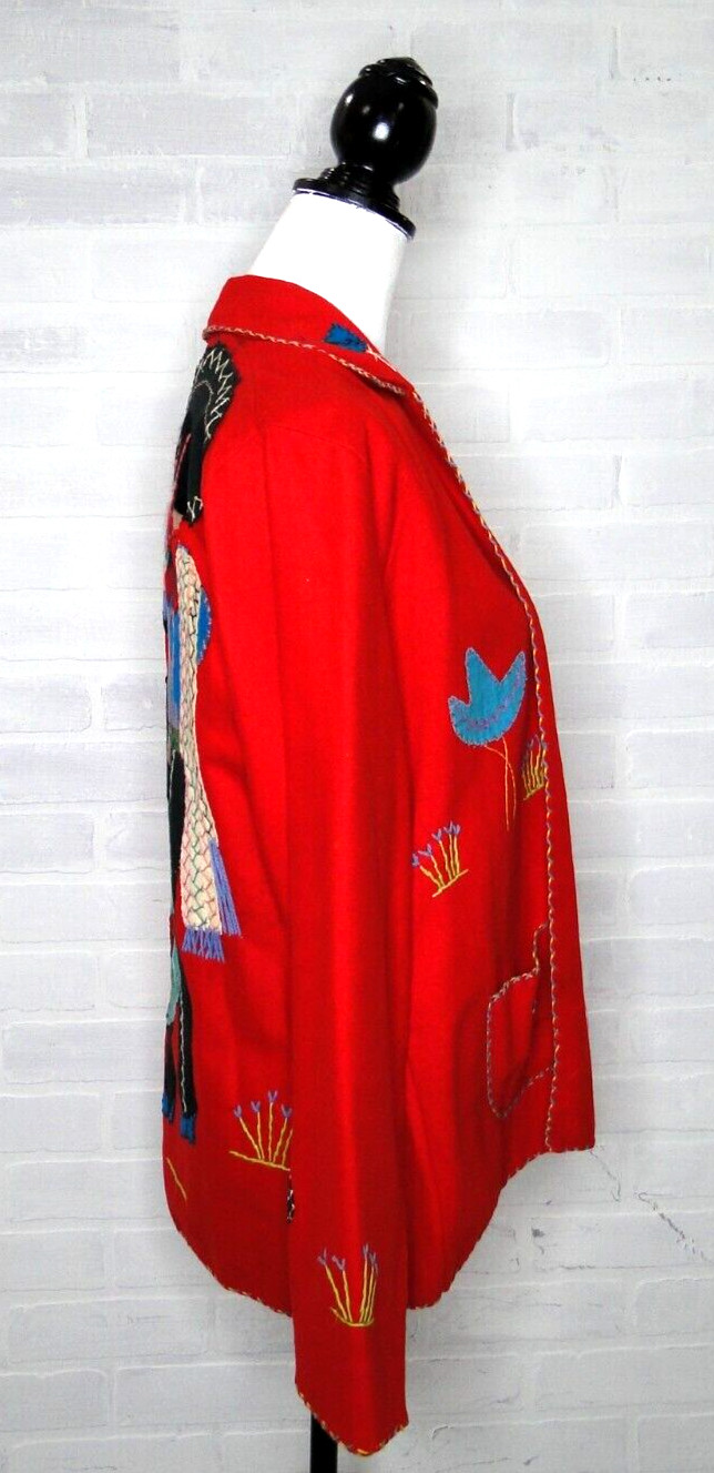 Vintage 40s jacket Wool Medium LOPEZ MEXICO Embellished FELT Couple On Back Red