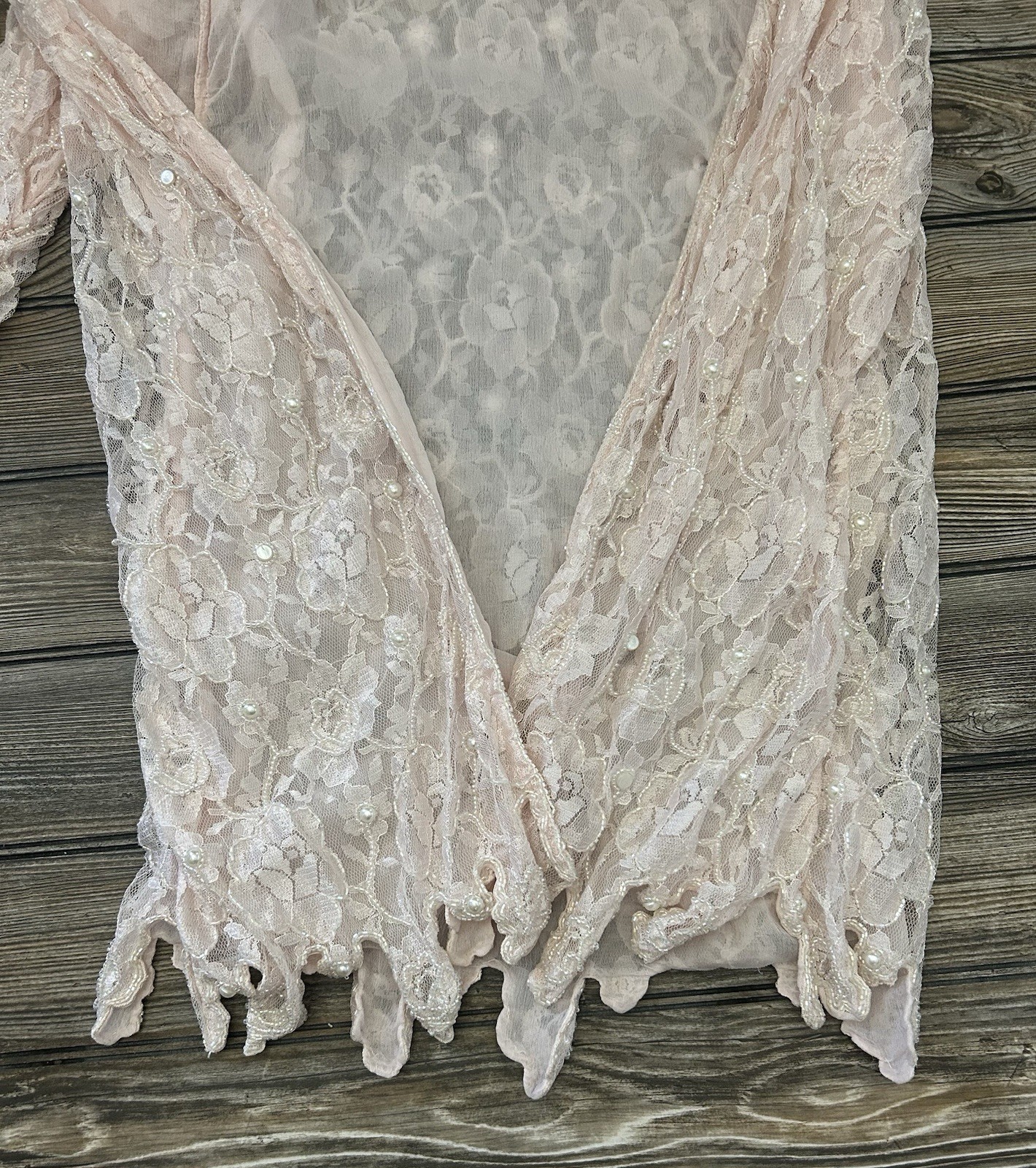 Vintage Judith Ann Plus Creations Beaded Sequin Lace Blush Pink 2 Piece 16-18