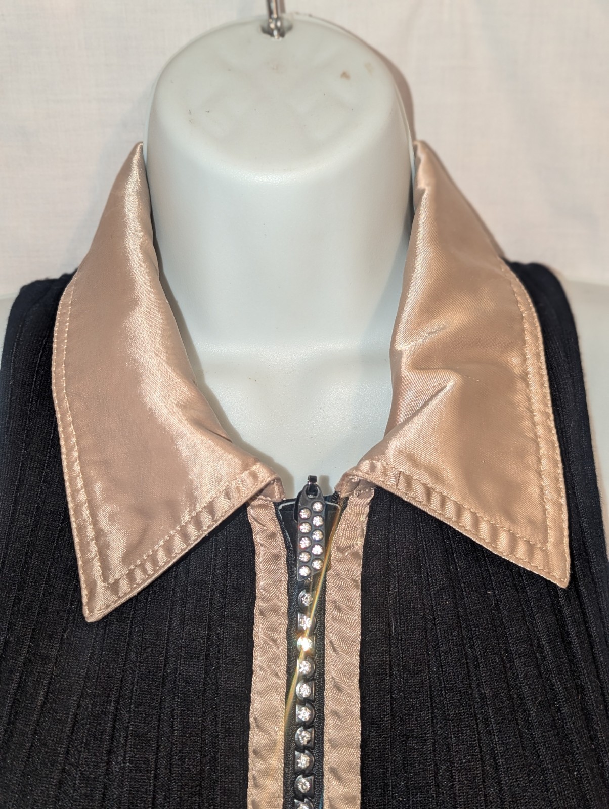 Vintage Belldini Top With Rhinestone Bedazzled Zipper and Silk Collar
