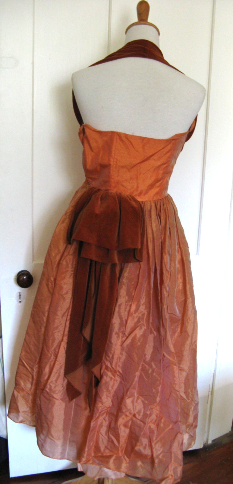 VINTAGE 50s DARK ORANGE RUST PROM PARTY DRESS XXS