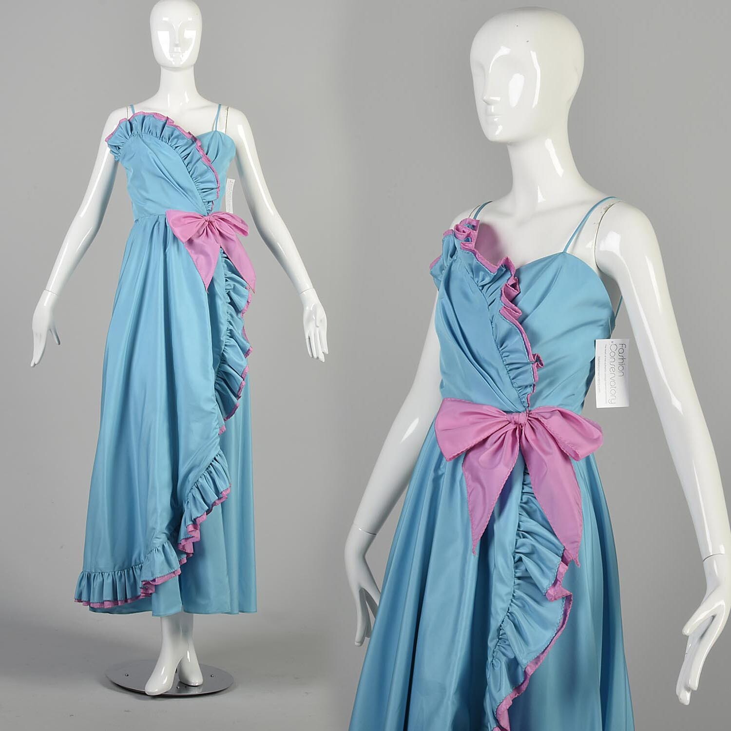 1980s XS Vintage Prom Dress Ruffle Bow Sweetheart Formal Dress Cotton Candy Gown