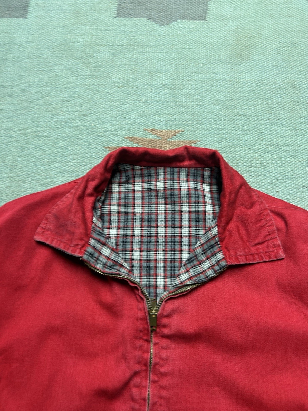 Vintage 50s reversible Ricky jacket plaid red black cotton gabardine women’s L